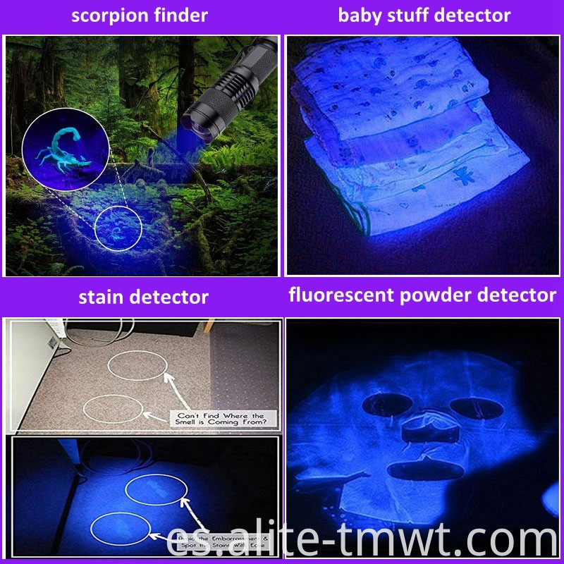 2 en 1 Fuente de luz de LED dual Camping Escorpión Escorpión Antorcha de caza Zoomable UV 395 nm Linteria ultravioleta